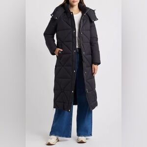 Sam Edelman Quilted Puffer Coat With Removable Hood in Black